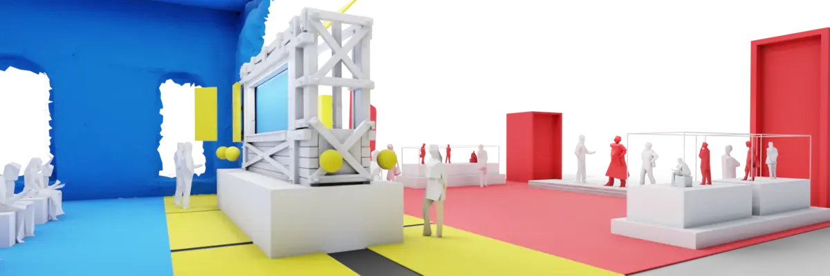 Animation eines Raumes mit einer Präsentation in der Mitte